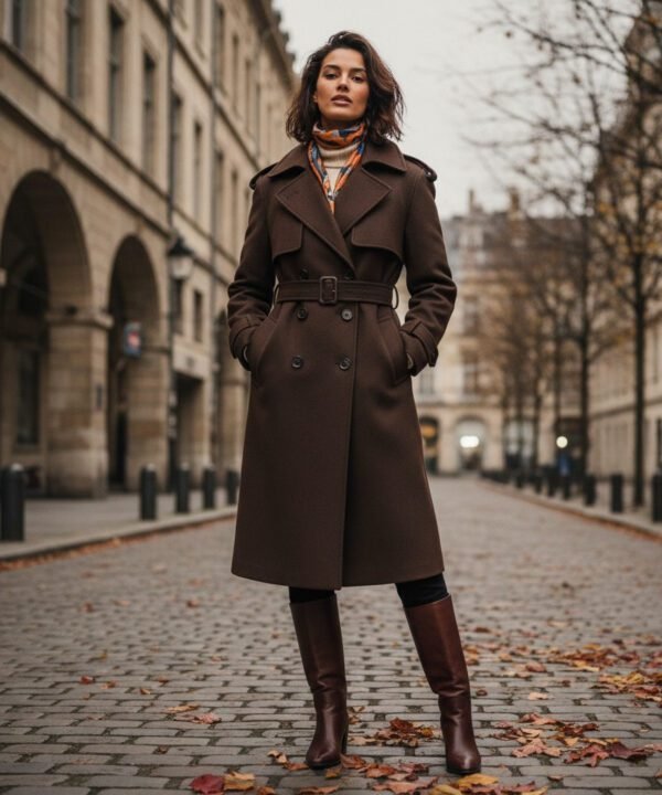 Women’s Dark Brown Wool Trench Coat | Classic Long Winter Overcoat